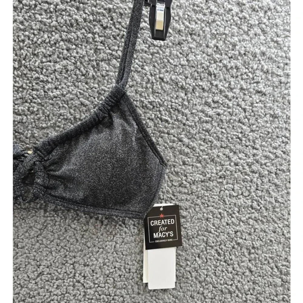 Salt + Cove Solid Lurex Twist-Front Bralette Bikini Women's XS Black Hook Back